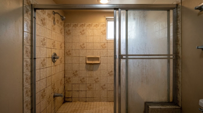 dated ceramic tile shower before remodel